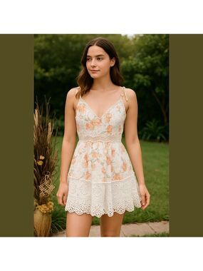 Foxiedox mini layered embroidered crochet dress